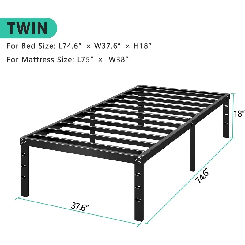 Metal Platform Bed Frame 14 Inch Tall Bed No Box Spring Needed, Heavy Duty Strong Support Slats,Easy to Assemble,Black - Image 2