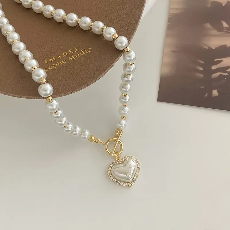 Elegant Pearl Heart Pendant Necklace Luxury Imitation Pearls Chain Korean Jewelry Gift for Women - Image 5