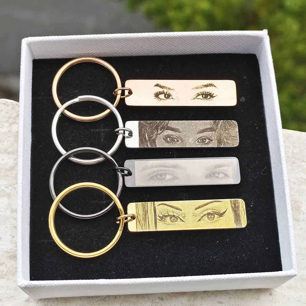 Gold Butterfly Customized Eyes Photo Keychain Laser Engraved Stainless Steel Jewelry Gift for Lover - Image 4