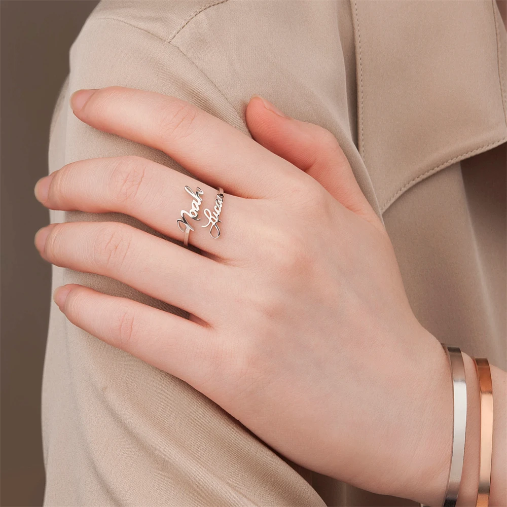 Personalized Adjustable Double Name Ring – Stainless Steel Wedding Gift - Image 6