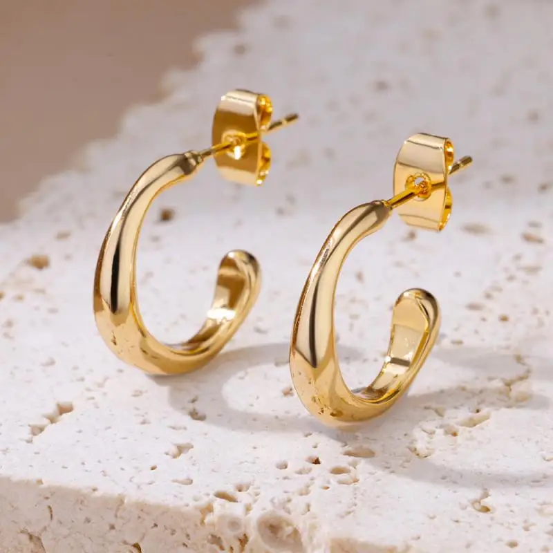 Stainless Steel Gold Hoop & Stud Earrings Set – Women's Aesthetic Jewelry - Image 3