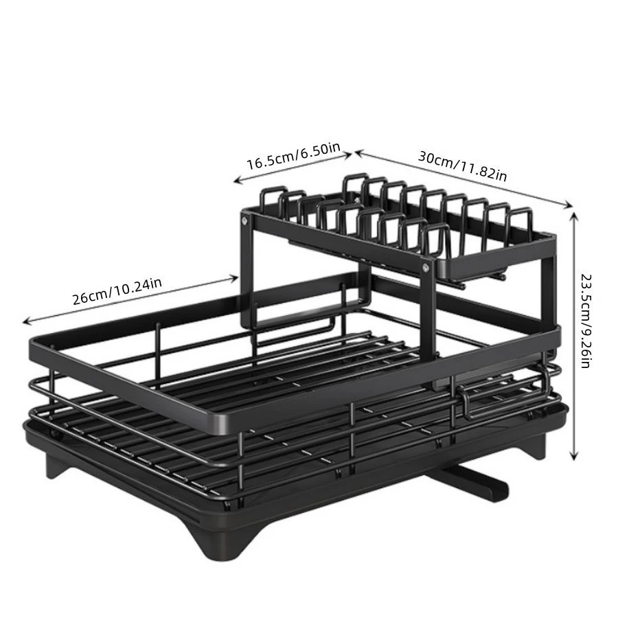 Double‑Layer 2‑Tier Dish Drying Rack for Countertop – Holds Plates, Bowls, Utensils & Cutting Boards - Image 3