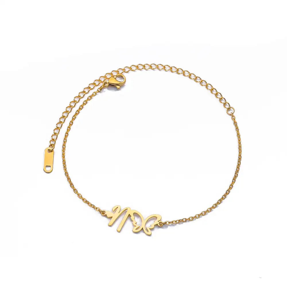 Initial Letter Butterfly Stainless Steel Anklet A-Z Summer Beach Jewelry Gift - Image 22