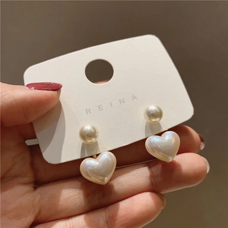 Elegant Pearl Heart Stud Earrings for Women – Ideal Valentine’s Day Gift - Image 2
