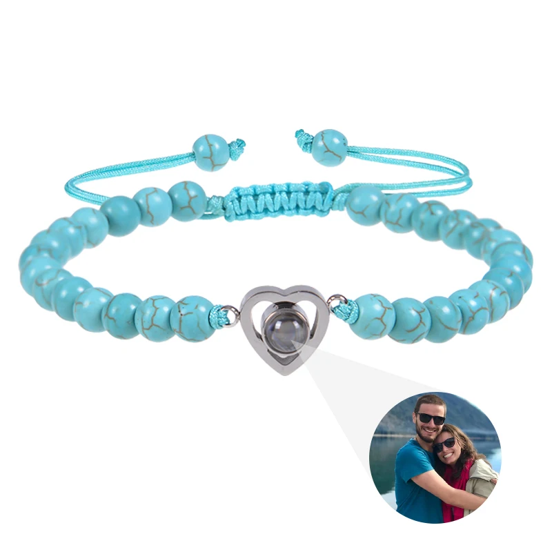 2023 New "I Love You" 100 Languages Bracelets Personalized Photo Projection Bracelet Custom Photo Natural Stone Couple Bracelet - Image 9