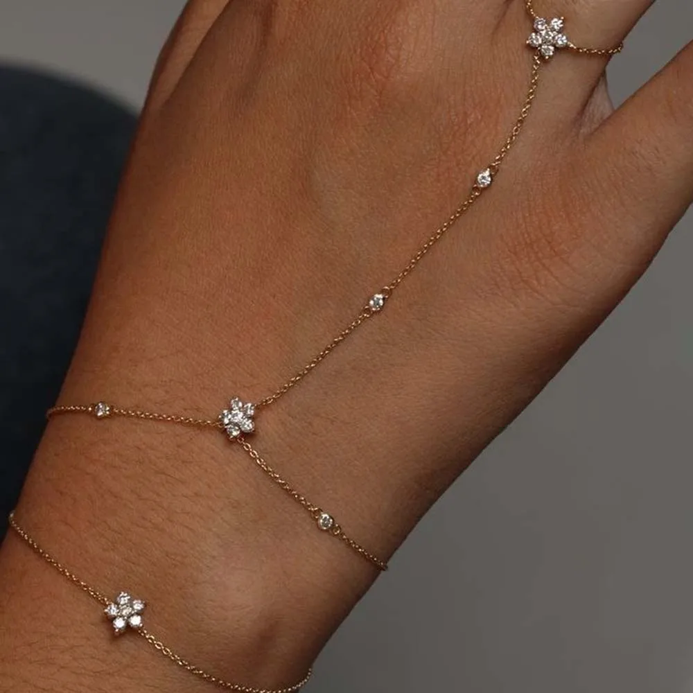 Stonefans Adjustable Flower Bracelet for Women Dainty Crystal Hand Chain Jewelry
