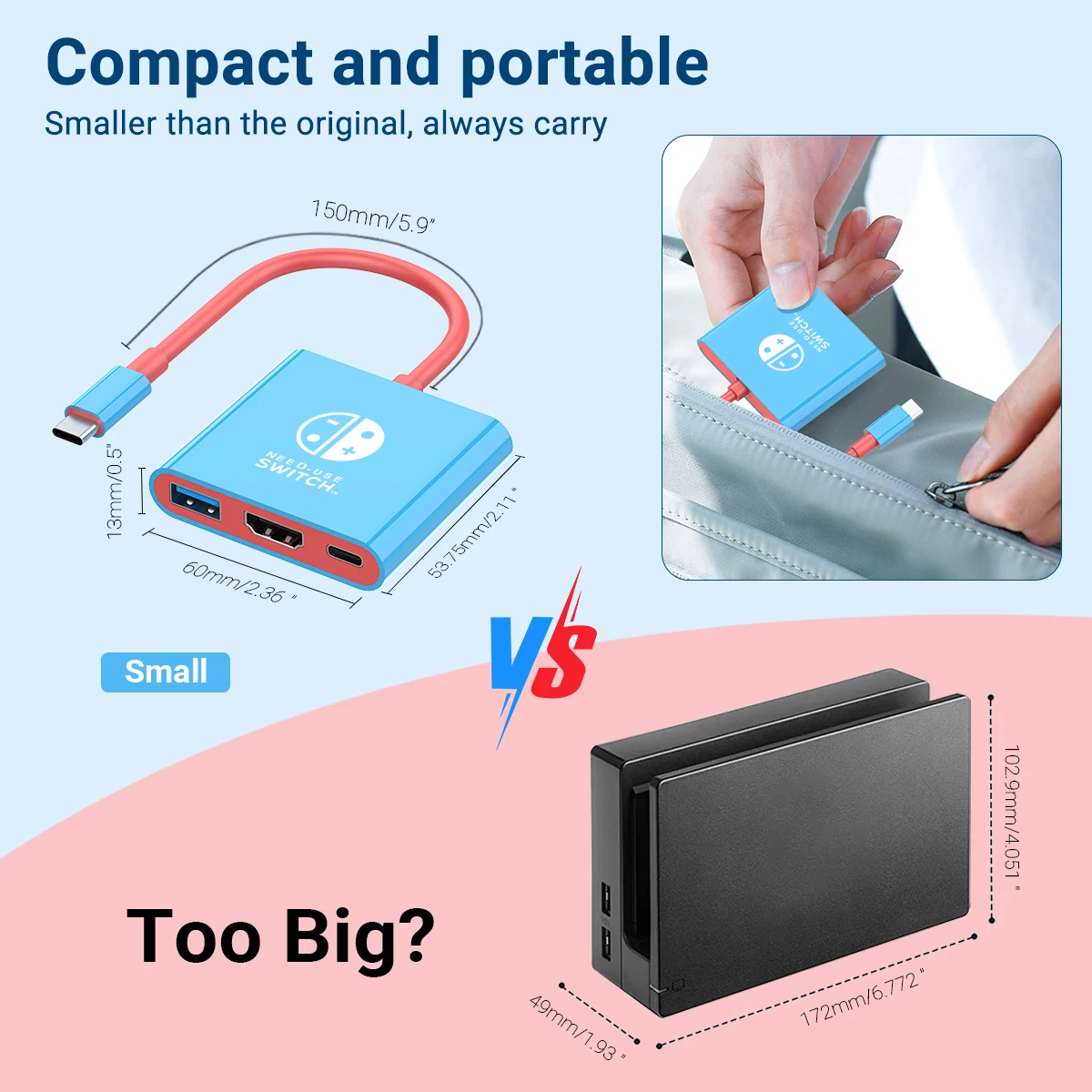 Gopala Portable TV Dock Charging Docking Station with HDMI and USB 3.0 Port Replacement Base Dock Set for Nintendo Switch OLED