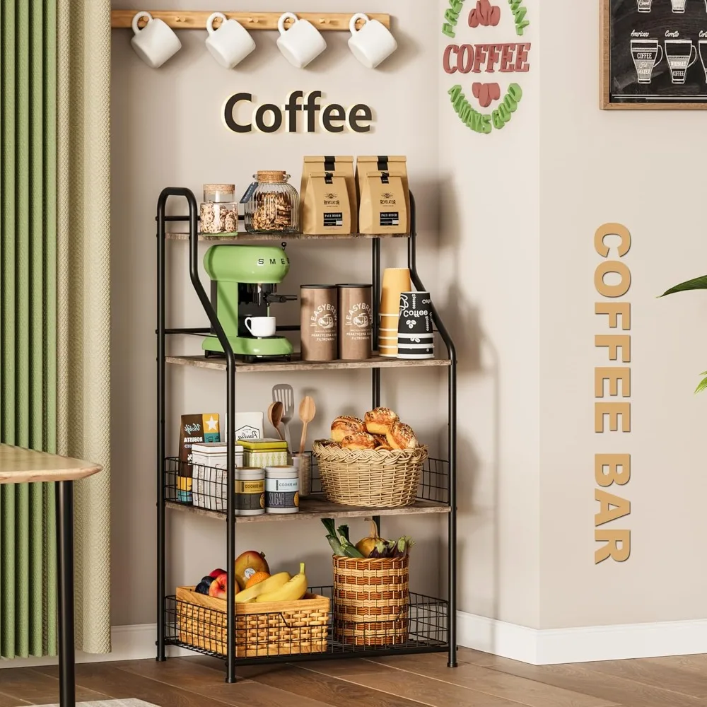 4-Tier Microwave Stand with Storage – Metal Bakers Rack for Kitchen & Coffee Bar Organizer