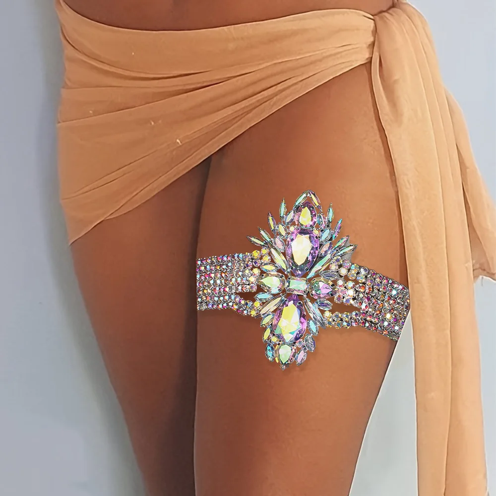 Stonefans AB Color Geometric Elastic Thigh Chain Women Dance Club Rave Leg Jewelry Summer Gifts
