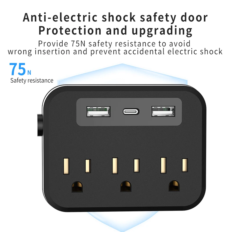 6‑in‑1 Power Strip Cube – 3 AC Outlets, 2 USB‑A & 1 USB‑C with Switch