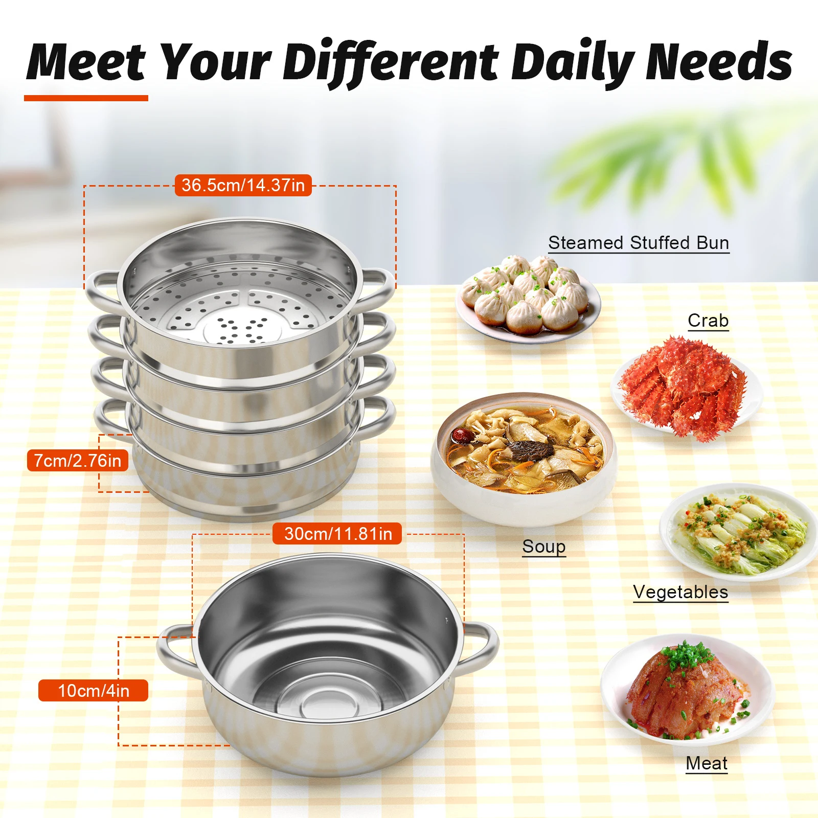 30cm 5-Tier Stainless Steel Steamer Pot with Lid – Multi-Layer Cookware