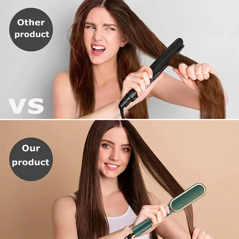 2-in-1 Hair Straightener Ceramic Hot Comb – Electric Straightening Brush with Negative Ion - Image 3