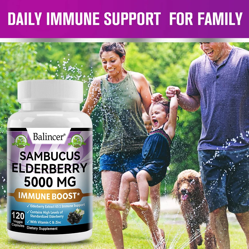 Elderberry 5 000 mg + Vitamin C & Zinc – Immune & Skin Support, 120 Caps - Image 2