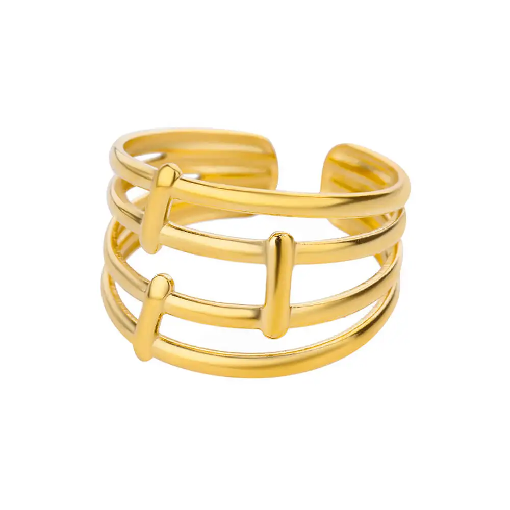 Stainless Steel Gold Vintage Evil Eye Hollow Adjustable Ring for Women - Image 10