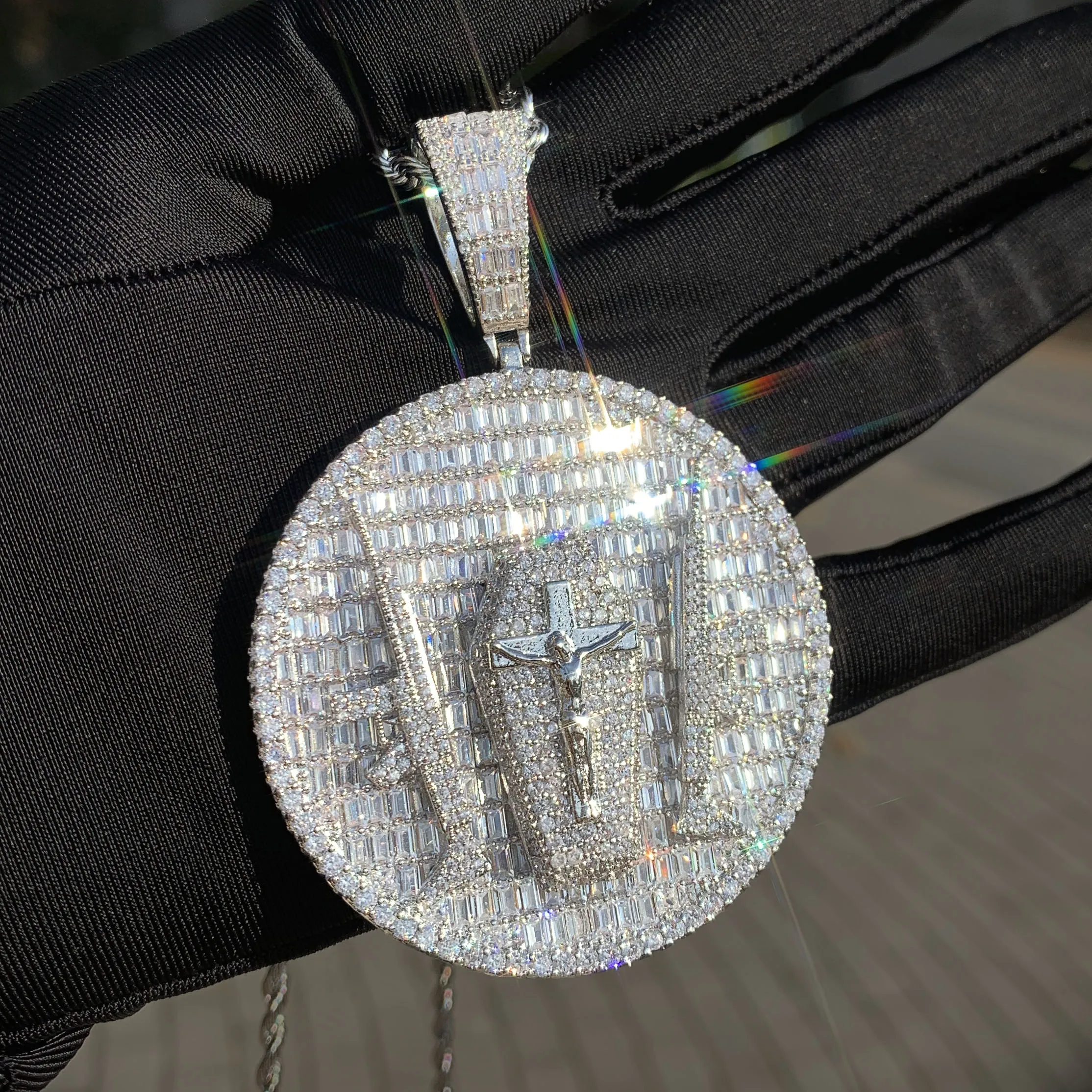 Gun Jesus Pendant Necklace – Iced Out CZ Cross, Gold-Plated Hip Hop Jewelry - Image 3