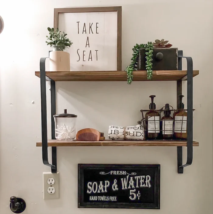 Wall Mounted Rack Display Wood Wall Shelves Rustic 2-Tier Wall Storage Shelf for Bedroom Living Room - Image 2