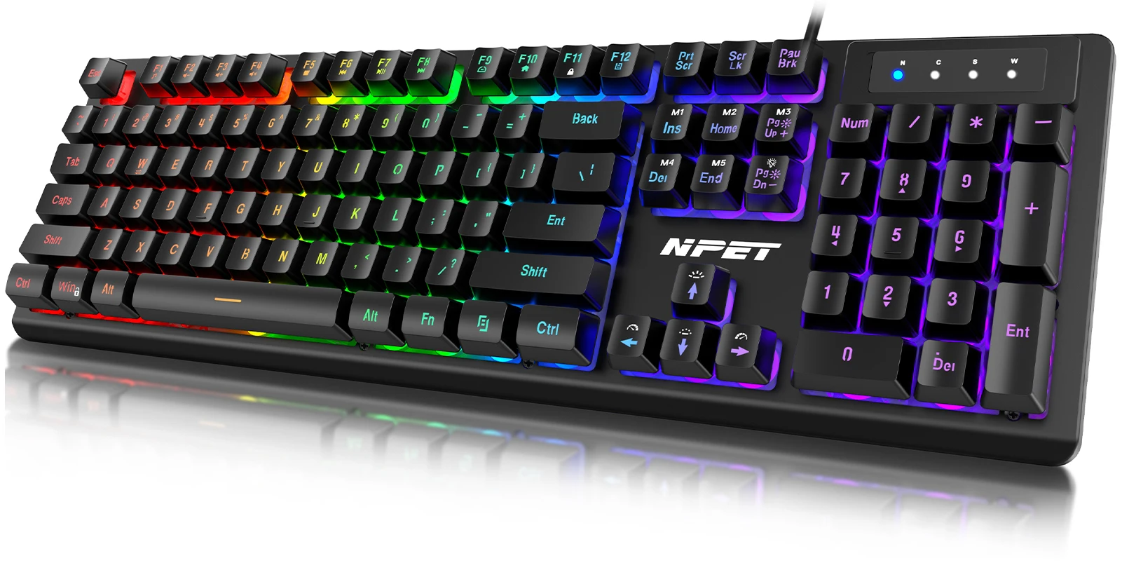 NPET K10V3 Gaming Keyboard, 104 Keys Wired, with RGB Backlit, for Windows Laptop PC black