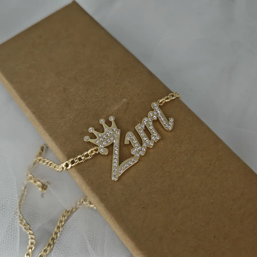 Personalized Rhinestone Crown Name Necklace Custom Nameplate Pendant for Girls - Image 4