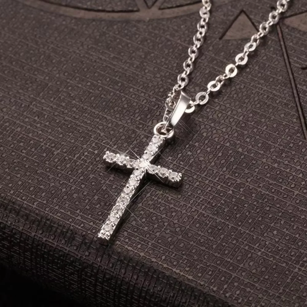 Cross Pendant Rhinestone Inlay Adjustable Necklace – Solid Color Summer Jewelry - Image 4