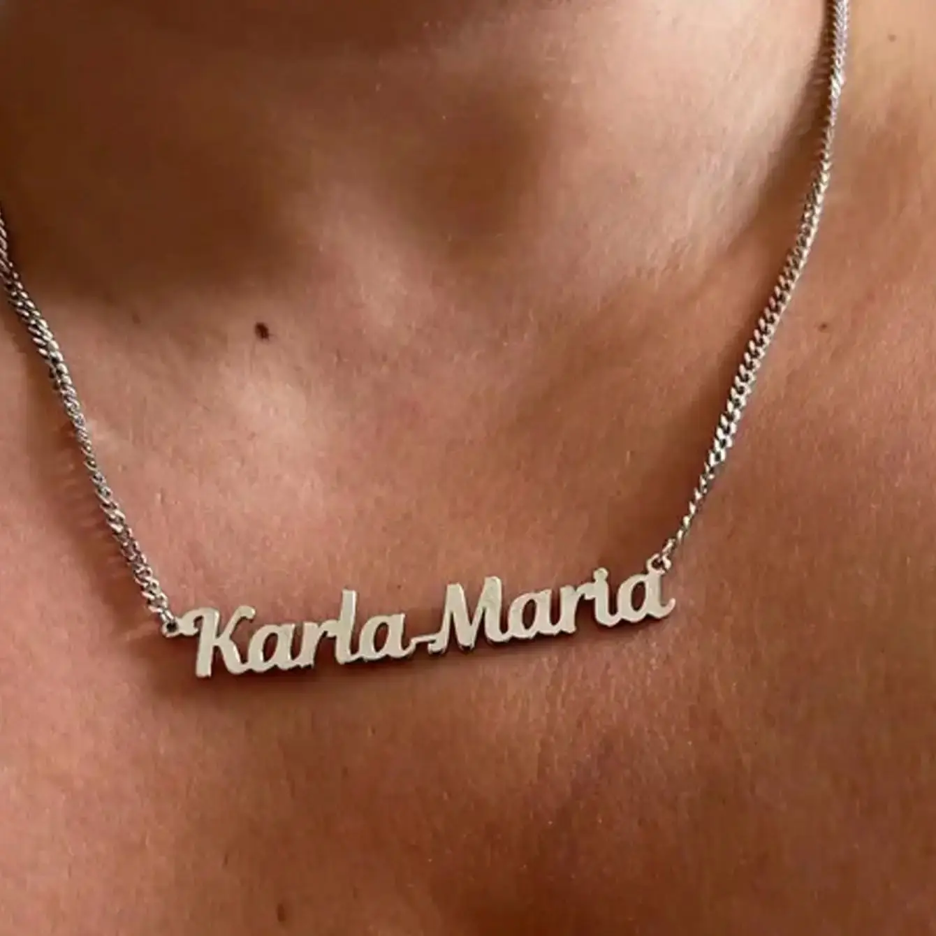 Personalised 18K Gold Custom Gothic Name Necklace with Curb Chain Birthday Gift - Image 6