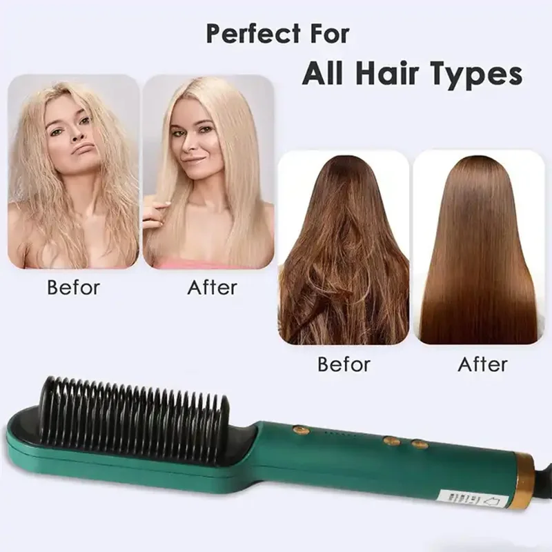 2-in-1 Hair Straightener Ceramic Hot Comb – Electric Straightening Brush with Negative Ion - Image 2