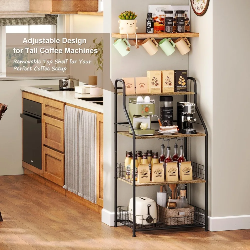 4-Tier Microwave Stand with Storage – Metal Bakers Rack for Kitchen & Coffee Bar Organizer - Image 6