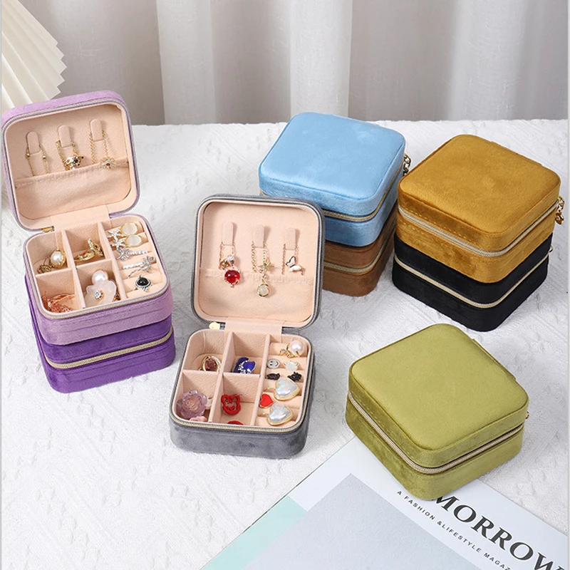 Velvet Jewelry Box Women Necklace Ring Earrings Organizer Travel Portable Zipper Storage Case - Image 2