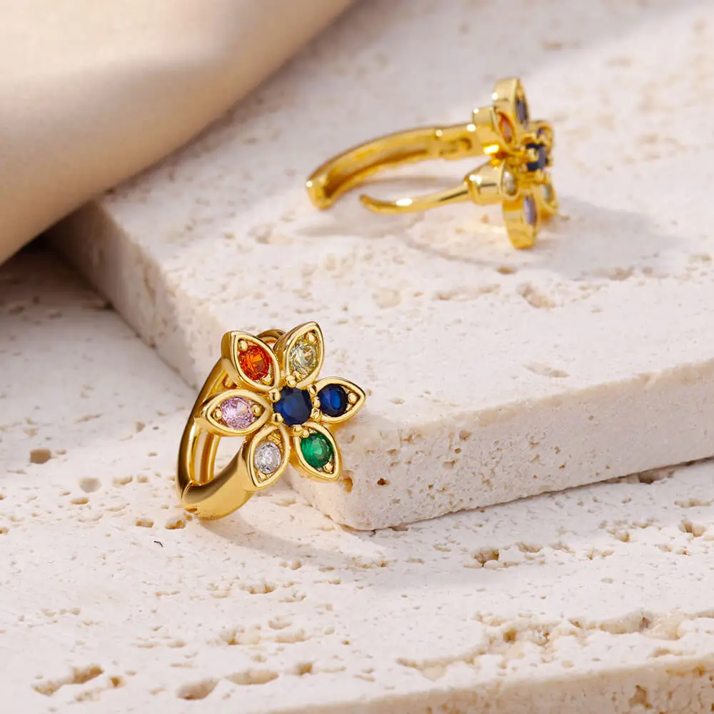2024 Trending Zircon Colored Flower Hoop Earrings Stainless Steel Luxury Jewelry for Women - Image 3