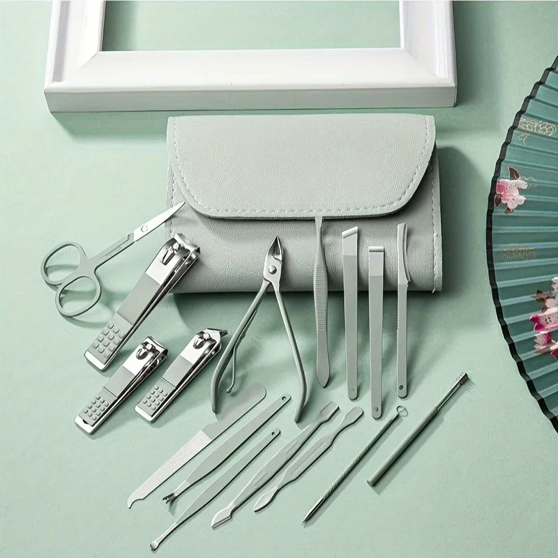 16-Piece Stainless Steel Manicure & Pedicure Set with Leather Travel Case - Image 2