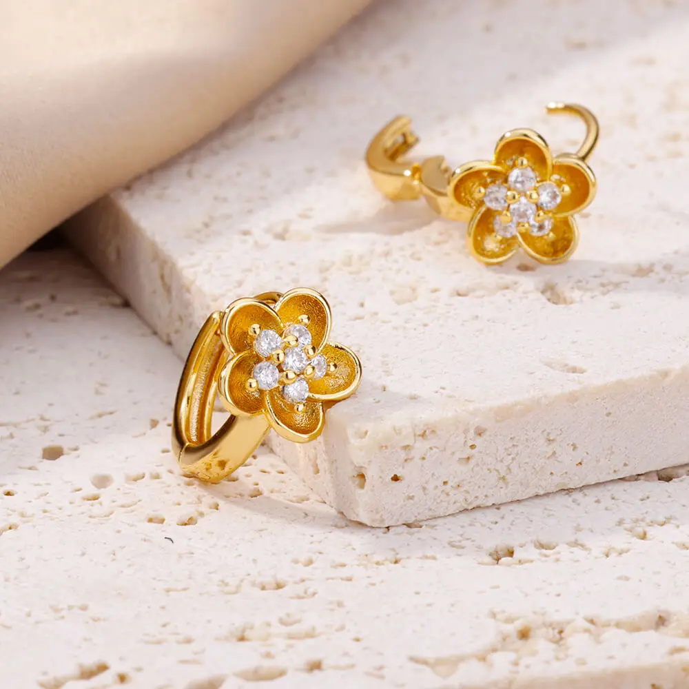 2024 Trending Zircon Colored Flower Hoop Earrings Stainless Steel Luxury Jewelry for Women - Image 5