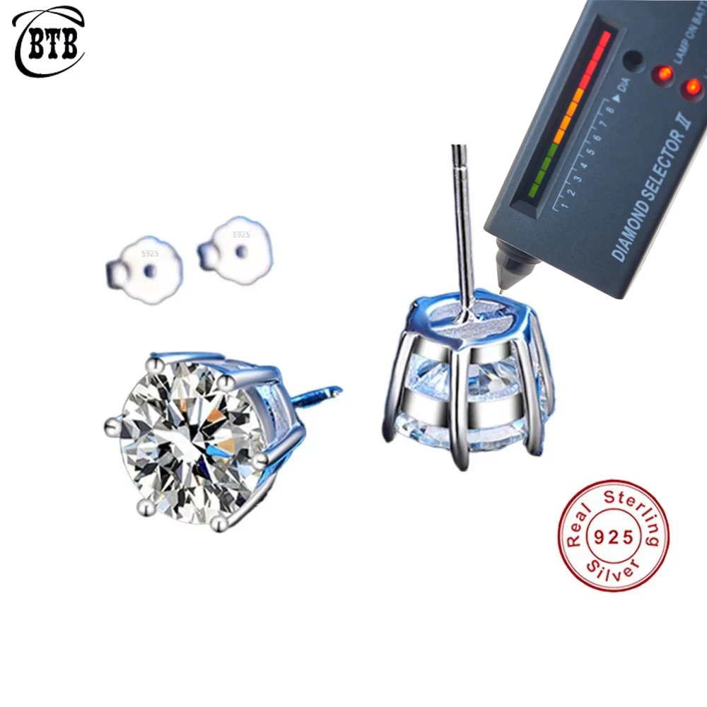 CBTB 925 Sterling Silver GRA Certified 0.5-3CT Moissanite Stud Earrings Women Wedding Jewelry