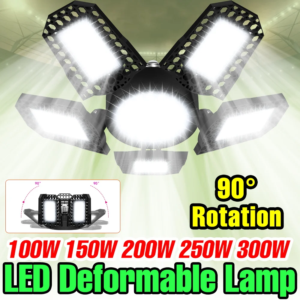 300W LED Garage Light – Deformable Folding Lamp for Workshop & Basement