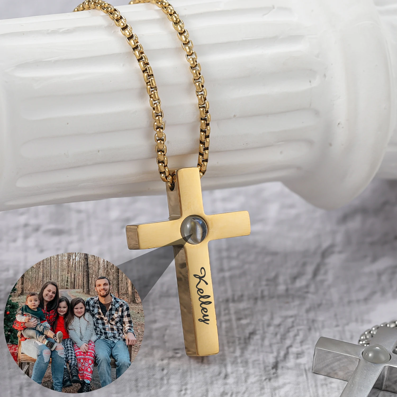 Personalized Cross Projection Necklace for Men – Custom Photo Gift