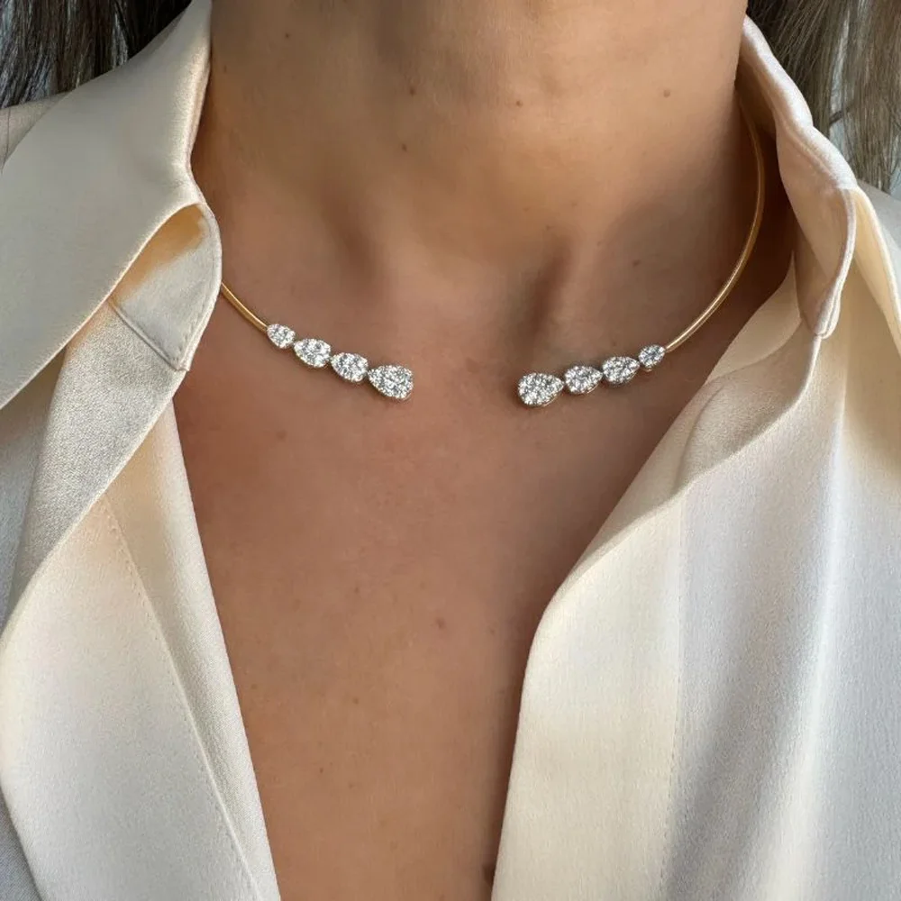 Stonefans Teardrop Rhinestone Open Cuff Collar Choker Necklace Women Fashion Jewelry