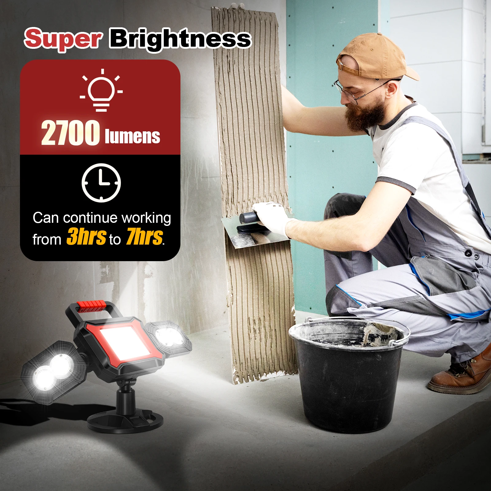 25W Rechargeable Work Light – 2700LM Magnetic LED Job Site Lamp - Image 3