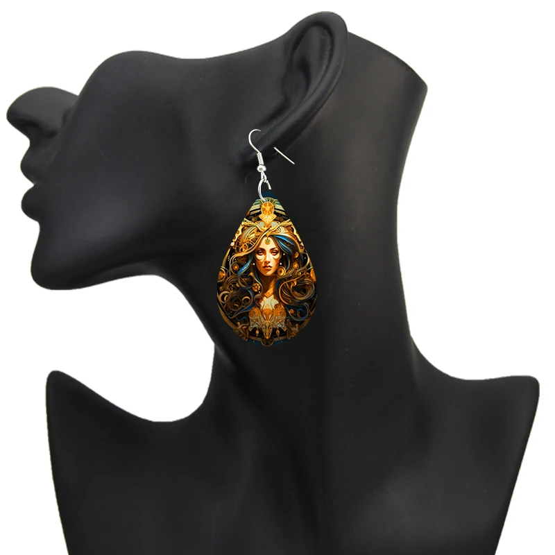 SOMESOOR Zodiac Wooden Teardrop Earrings – Leo, Libra, Scorpio Pendant Dangle Jewelry - Image 3