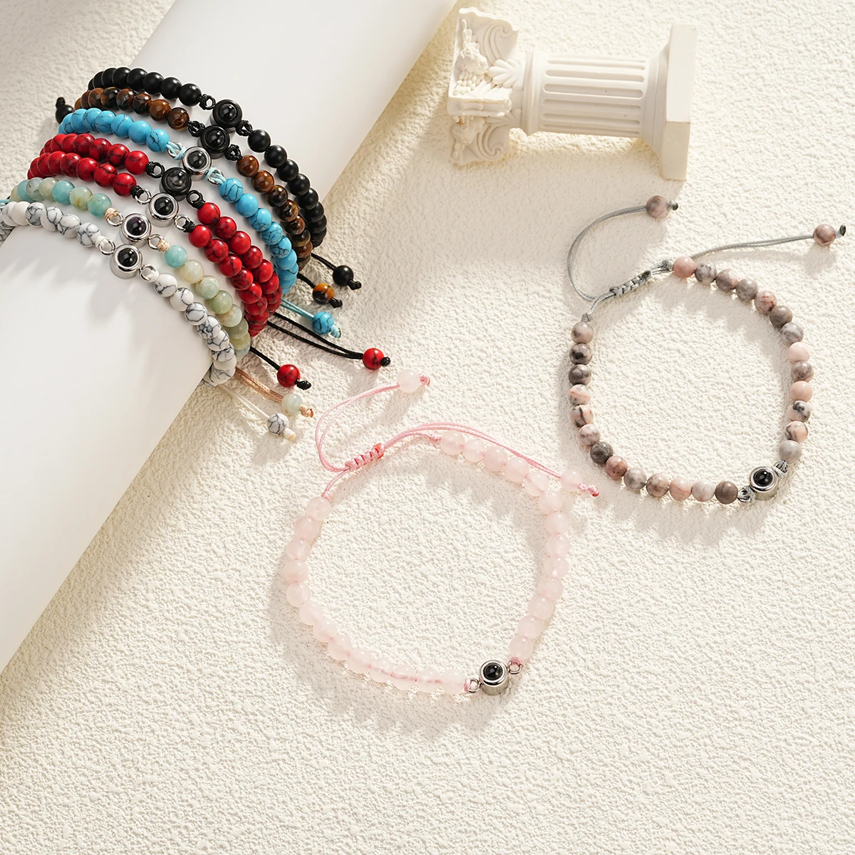 2023 New "I Love You" 100 Languages Bracelets Personalized Photo Projection Bracelet Custom Photo Natural Stone Couple Bracelet - Image 3