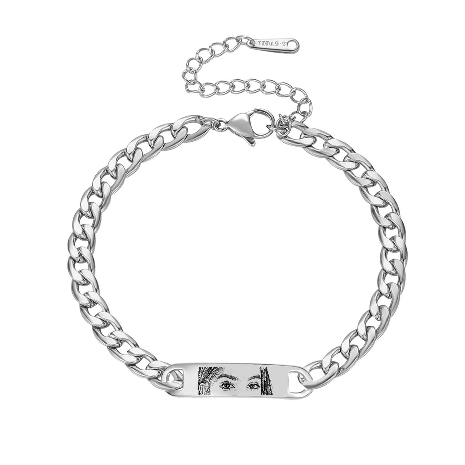 Personalized Eye Photo Bracelet Custom Engraved Drawing Jewelry Couple Pendant Gift - Image 7