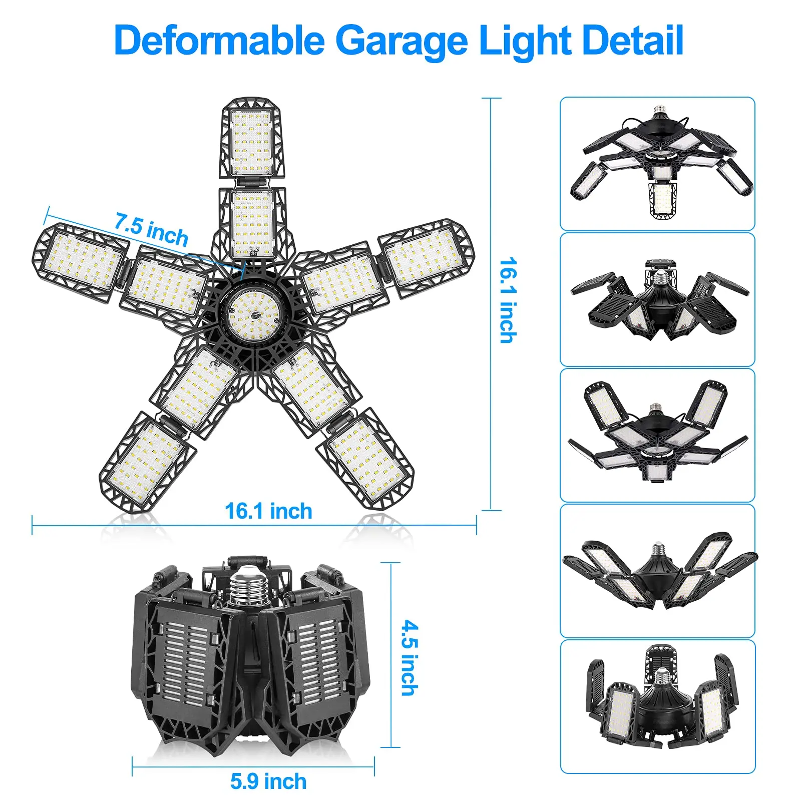 150W LED Garage Light – 7/10+1 Adjustable Panel Ceiling Lamp for Workshop - Image 4