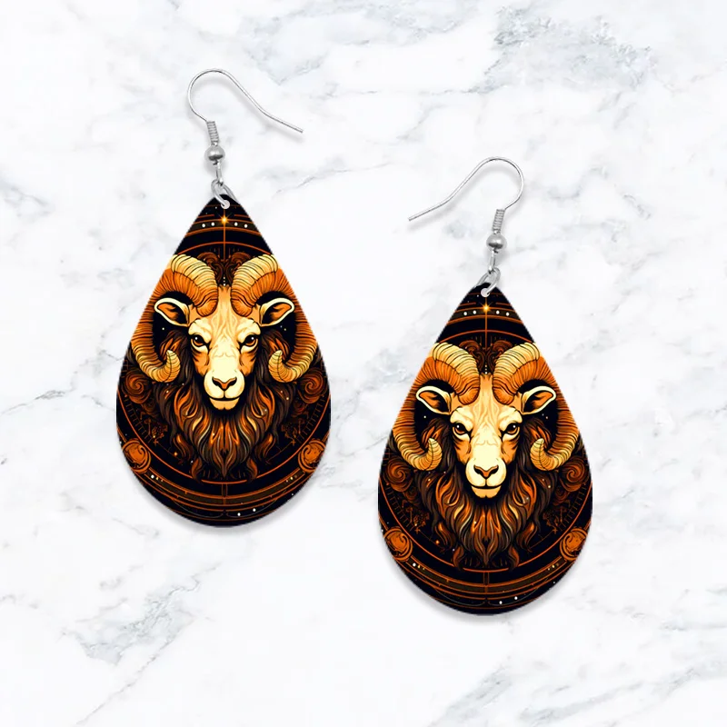 SOMESOOR Zodiac Wooden Teardrop Earrings – Leo, Libra, Scorpio Pendant Dangle Jewelry - Image 13