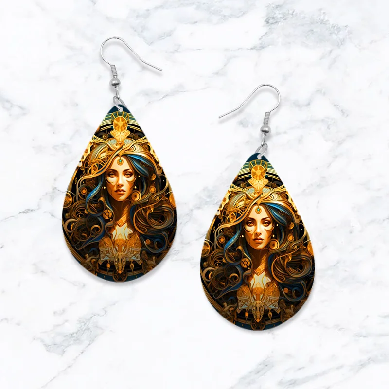 SOMESOOR Zodiac Wooden Teardrop Earrings – Leo, Libra, Scorpio Pendant Dangle Jewelry - Image 14