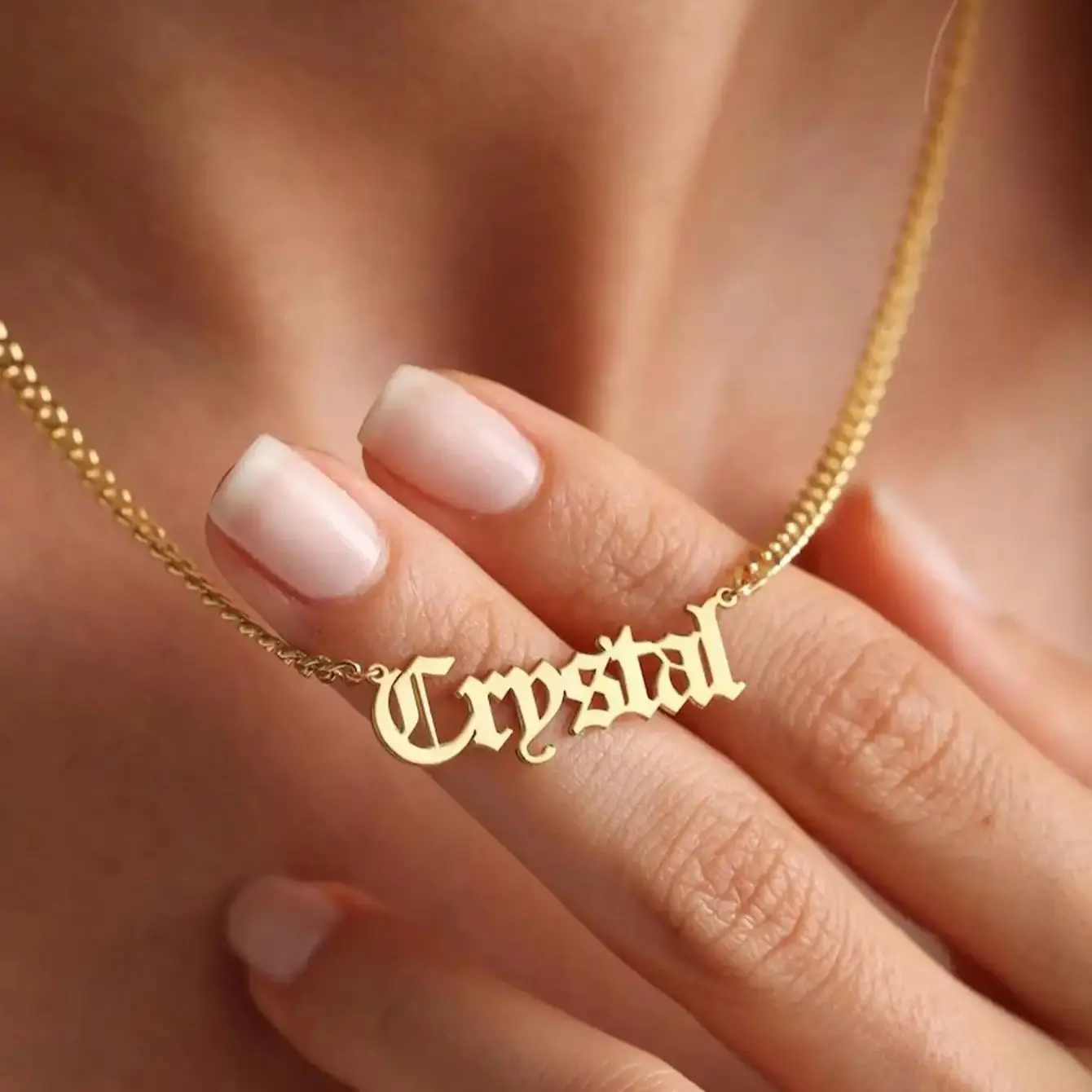 Personalised 18K Gold Custom Gothic Name Necklace with Curb Chain Birthday Gift - Image 2