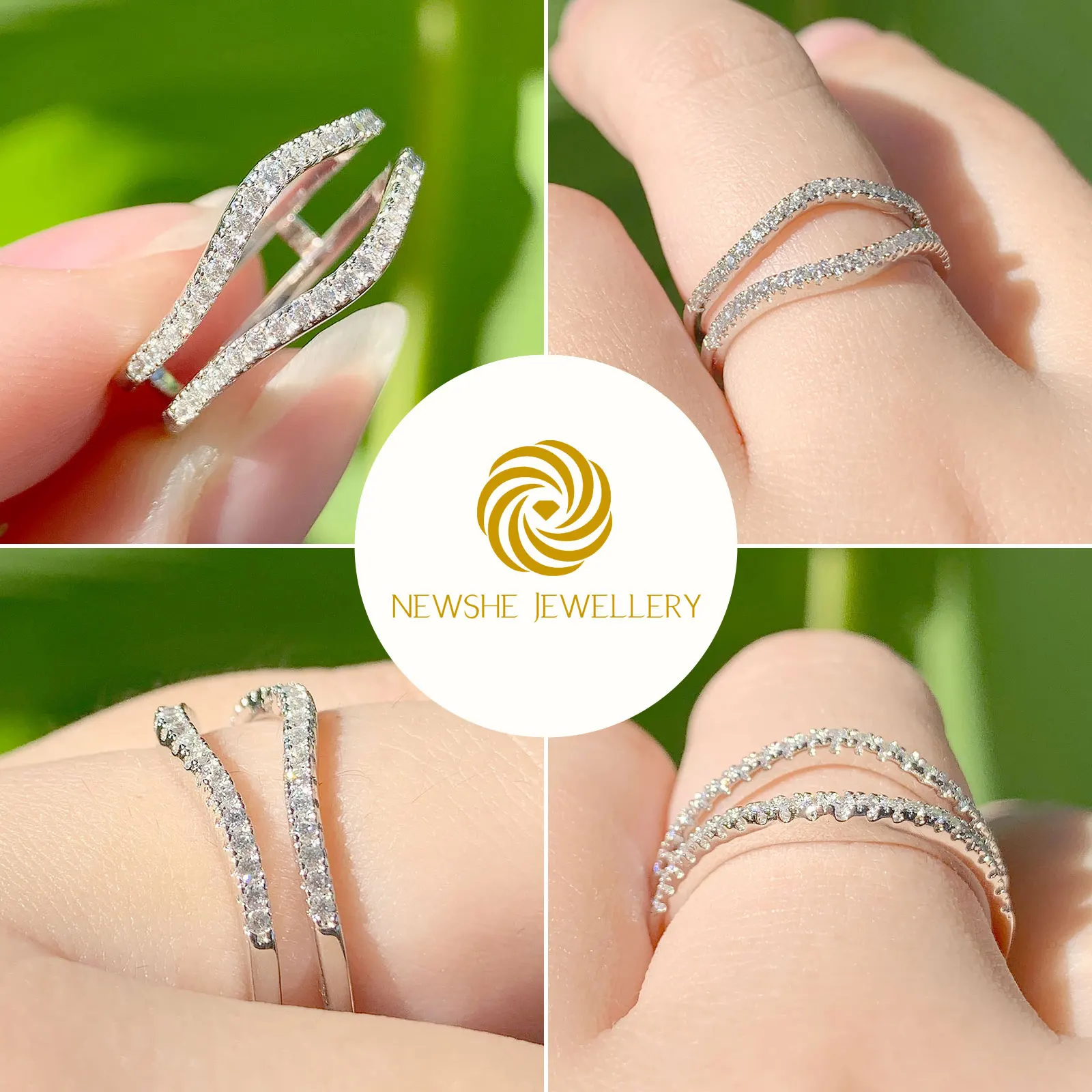 Newshe 925 Sterling Silver Cubic Zirconia Curved Wedding Band Ring Enhancer Size 4-13 - Image 6