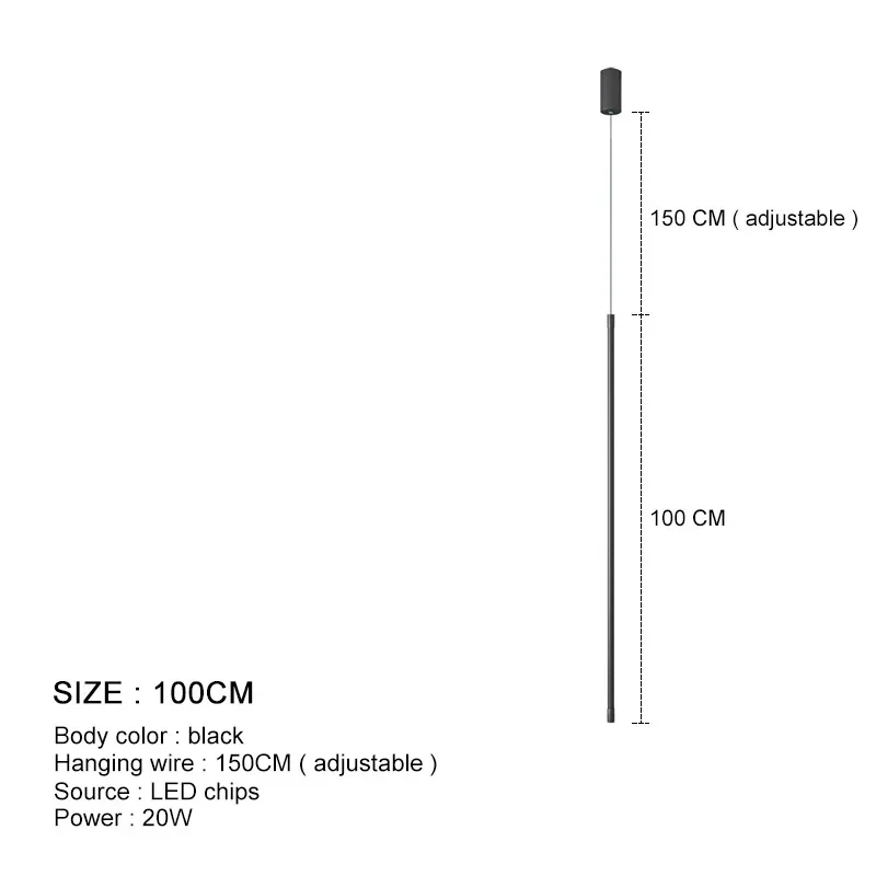 Modern LED Pendant Light – Long Black Hanging Lamp for Dining Room & Bedroom - Image 7
