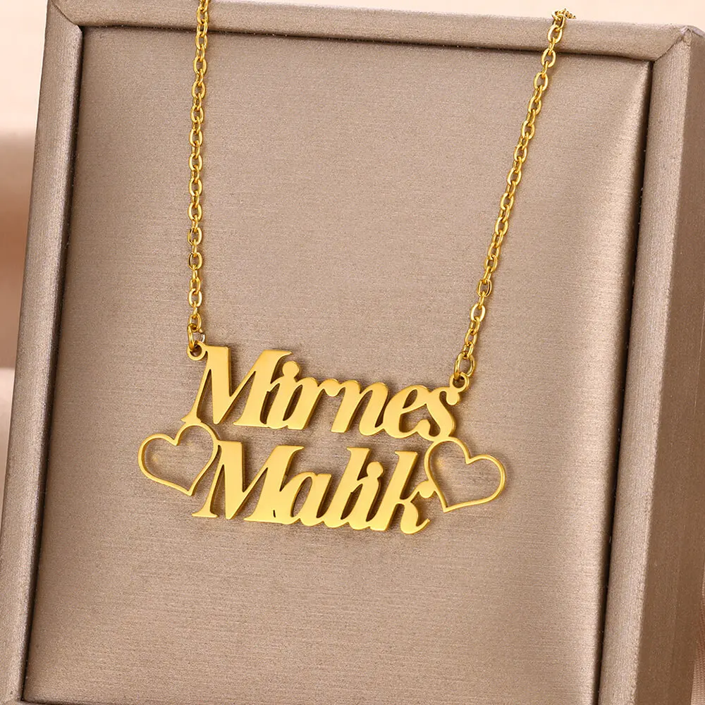 Personalized Gold Heart Name Necklace – Stainless Steel Double Pendant for Couples - Image 8