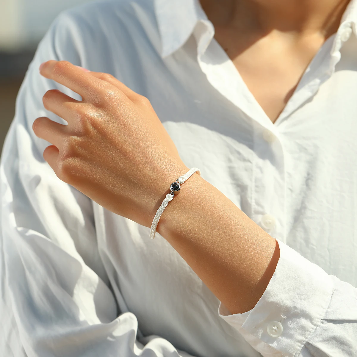 Personalized Photo Projection Bracelet – Adjustable Braided Rope Memorial Jewelry - Image 2