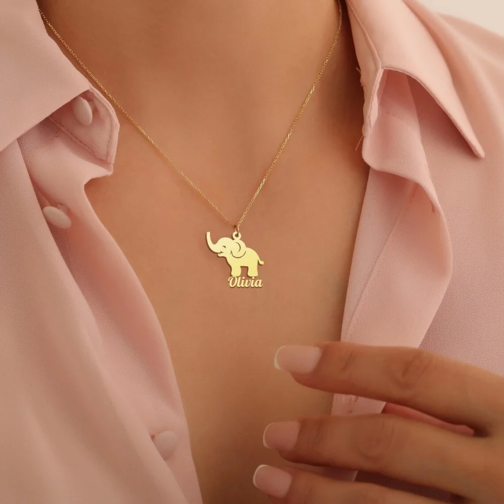 Custom Cute Elephant Name Necklace Personalized Stainless Steel Simple Nameplate Jewelry for Women - Image 5
