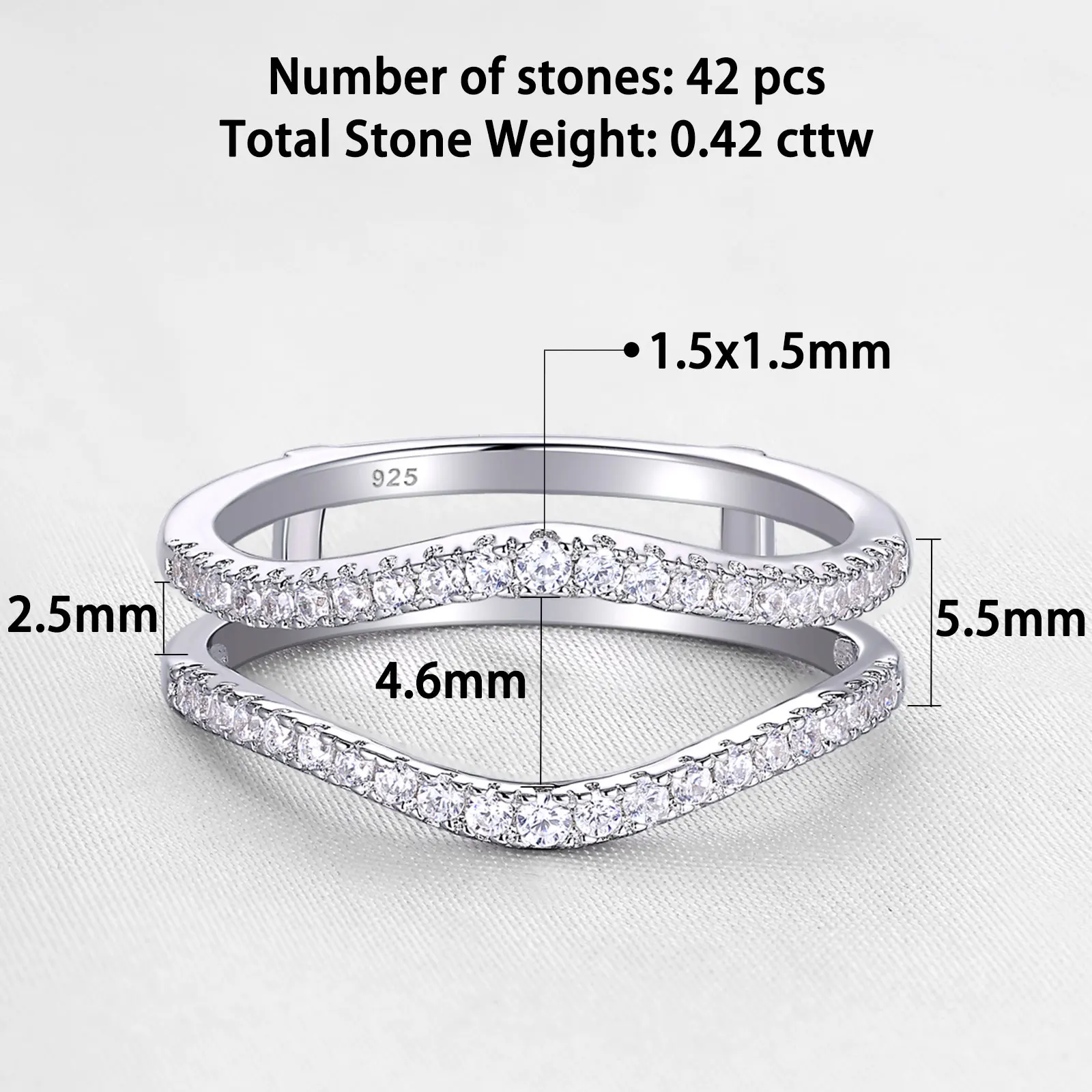 Newshe 925 Sterling Silver Cubic Zirconia Curved Wedding Band Ring Enhancer Size 4-13 - Image 2