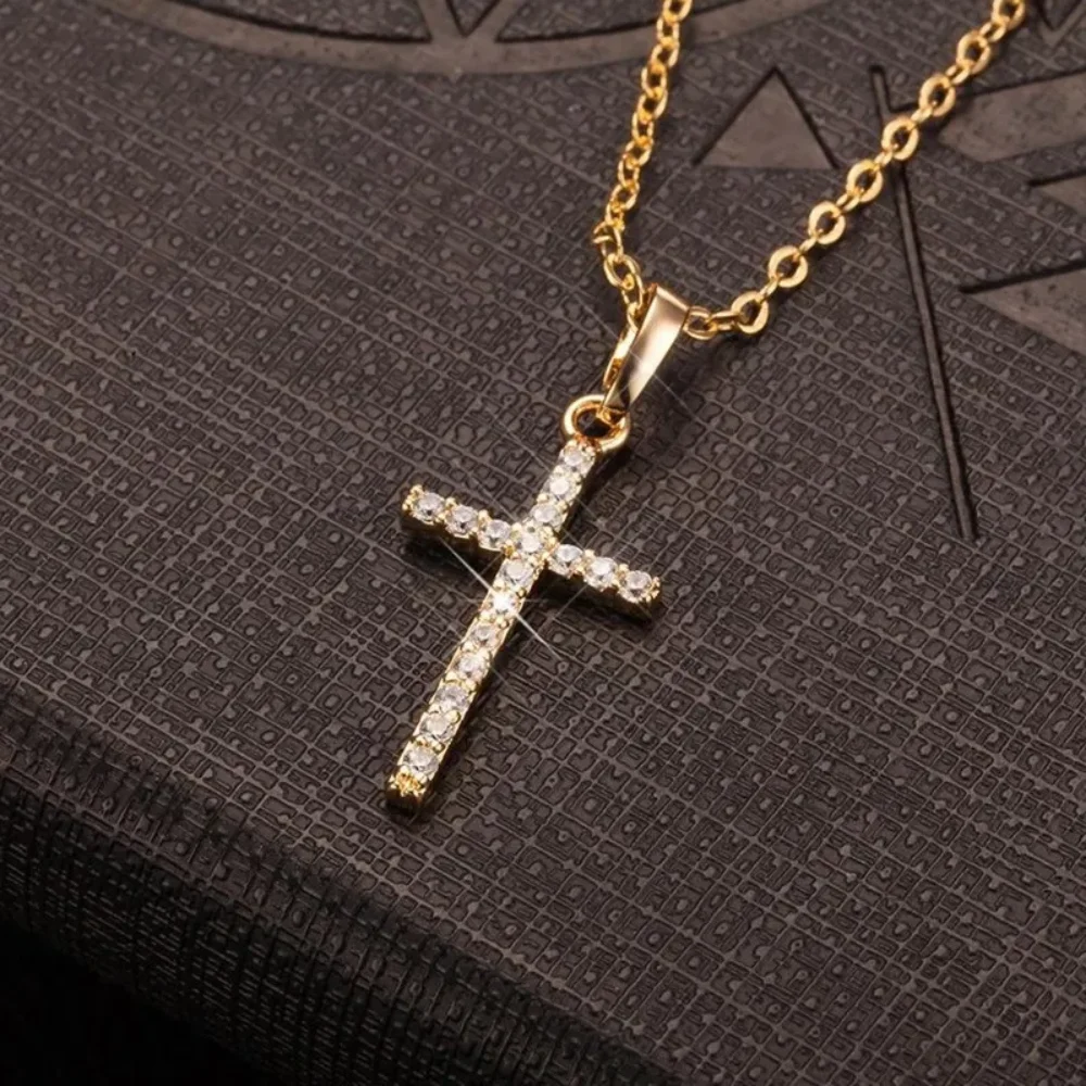 Cross Pendant Rhinestone Inlay Adjustable Necklace – Solid Color Summer Jewelry