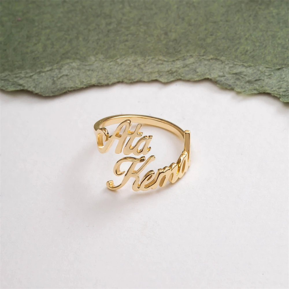 Personalized Adjustable Double Name Ring – Stainless Steel Wedding Gift - Image 11